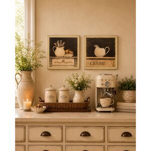 French Country Wood Wall Plaque Set Arnie Fiske Coffee Bar Cottagecore Decor